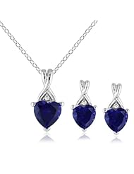 Sterling Silver Created Sapphire and Accent Diamond Earring and Pendant Set (0.236 Cttw, G-H Color, I3 Clarity)