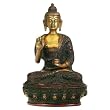 Shakyamuni Buddha Statue in Red & Green Stain