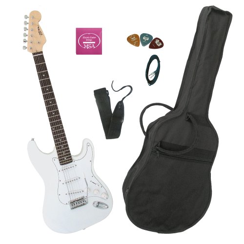 MSA ST 5 W E Gitarre inkl. Tasche/ Band/1-Satz Ersatzsaiten/Klinkenkabel/Tremoloarm/vercromte Hardware/22 Neusilberb&uuml;nde wei&szlig;