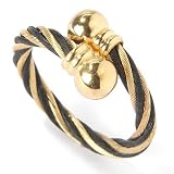 Stainless Steel or 18K YG Plated Striped Cable Ring
