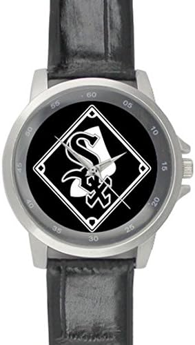 MLB Chicago White Sox Theme Black Leather Band Wrist Watch with Unique Design Great for a Gift