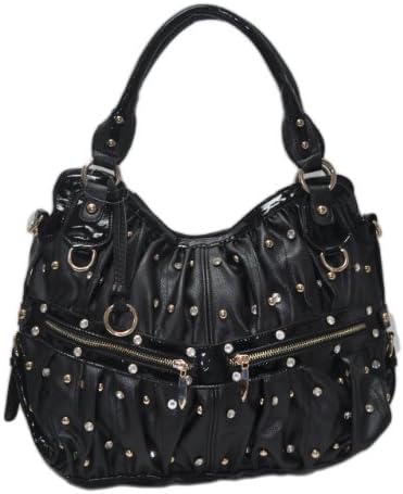 Sori Collection "Y16" Trendy Crystal Studded Hobo (Black6)