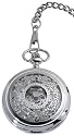Kunstvoll Ornament verzierte Mechanische Taschenuhr in Edelstahl. Inkl. Geschenkverpackung