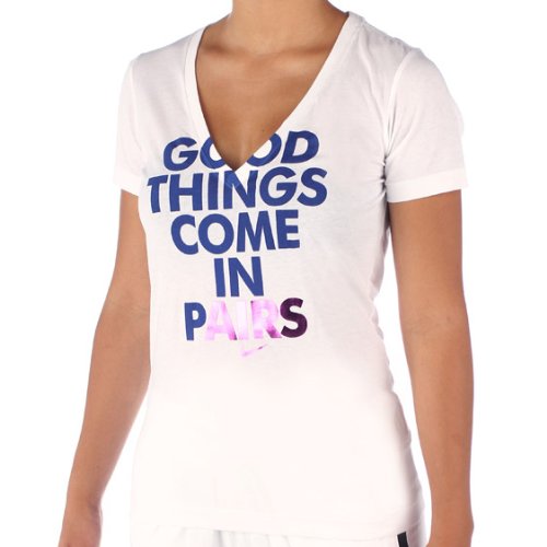 NIKE Damen T-Shirt GOOD THINGS DEEP V NECK, white/dk grey heather, S, 424503-100 Preisvergleich