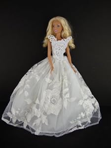 Beautiful White Wedding Gown with Veil and Gloves Made to Fit the Barbie Doll