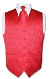 Men's Red Paisley Design Dress Vest and NeckTie Set for Suit or Tuxedo