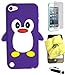 BUKIT CELL (TM) Apple iPod Touch 5 Penguin Silicone Case (PURPLE) + BUKIT CELL Trademark Lint Cleaning Cloth + Screen Protector + WirelessGeeks247 METALLIC Touch Screen STYLUS PEN with Anti Dust Plug