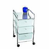 Axxentia Bad 282150 Schubladenwagen Melina, verchromt, mit 3 transparenten Kunststoffboxen, Rollen schwarz, 33 x 39 x 65 cm