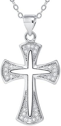 Ismell Religious Cubic Zircon Hollow-out Cross Pendant Necklace Valentine's Day Gift