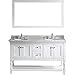 Virtu USA MD-3160-WMRO-WH-001 Julianna 60" Double Bathroom Vanity with Marble Top and Round Sink with Brushed Nickel Faucet and Mirror, White