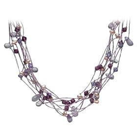Amethyst, Pearl, Crystal Necklace, Sterling Silver Chain, 40 cm + 6 cm extender, Model 90GEAM, by Dew