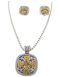 Designer Inspired Square Cross Inset Pendant and Earrings