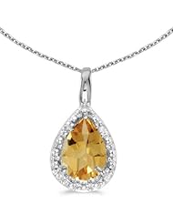 10k White Gold Pear Citrine Pendant with 16" Chain