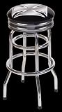 Barstool w 2 Foot Rings - Chrome Seat Ring - Back Rest w Swivel Iron Cross