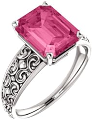 10K White Gold 10.00x8.00mm Emerald Cut Pink Tourmaline Ring -- LIFETIME WARRANTY