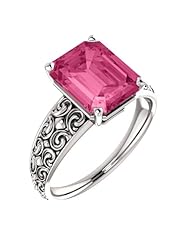 14K White Gold 10.00x8.00mm Emerald Cut Pink Tourmaline Ring -- LIFETIME WARRANTY