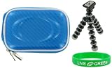 Hard Shell Carrying Case (Candy Blue) and Premium Tripod for Panasonic Lumix DMC-FH20A Digital Camera Blue