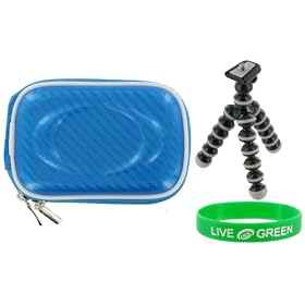 Hard Carrying Case (Candy Blue) and Premium Tripod for Flip Mino Camcorder Black