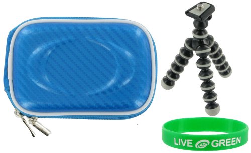 2n1 Hard Shell (Candy Blue) Carrying Case and Premium Tripod for Sony Cybershot DSC-WX5 Digital Camera Black