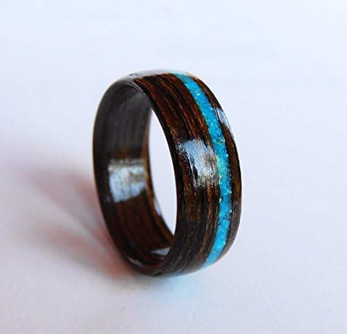 Bocote and Turquoise Bentwood Ring, Wooden Wedding Band, Wood Ring, Anniversary, Engagement