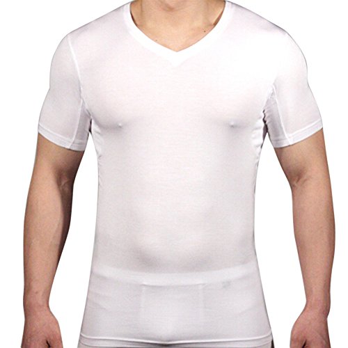 Zengvee Men's Deep Vneck Undershirt with Sweat Guards (Xlarge