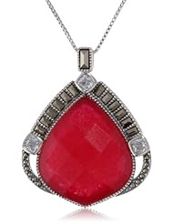Judith Jack "Red Flamenco" Sterling Silver, Marcasite and Ruby Onyx Pendant Necklace, 18"