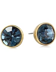 Kenneth Jay Lane Satin Gold and Sapphire-Color Post Earrings