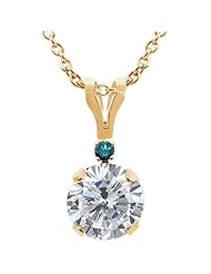 1.02 Ct Round H/I Diamond Blue Diamond 14K Yellow Gold Pendant