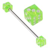 14g 14 gauge (1.6mm), 40mm long- surgical stainless steel Industrial barbell with green Dice balls straight Bar ear gauge plug earring ring ANKC - Pierced Jewelry Body Piercing Jewellery - Sold as one Piece
