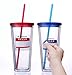 Cupture Classic Insulated Double Wall Tumbler Cup with Lid, Reusable Straw & Hello Name Tags - 24 oz, 2 Pack (red/blue)