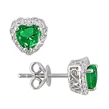10K White Gold 1 10 Carat Diamond and Created Emerald Earrings