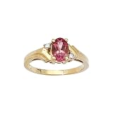 14K Yellow Gold 0.04 ct. Diamond and 7/8 ct. Oval Shaped Pink Topaz Ring