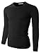 Doublju Mens Crew Neck T-shirts with Long Sleeve Black Large
