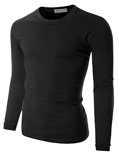 Doublju mens crew neck t-shirts with long sleeve black …