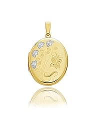 14K 2 Tone Gold Oval Floral Locket (24 x 19 mm)