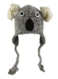 DeLux Koala Face Wool Pilot Animal Cap/Hat with Ear Flaps and Poms