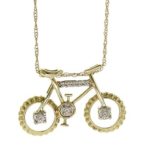 10k Yellow Gold Diamond Bicycle Pendant (1/10 cttw, I-J Color, I3 Clarity), 18"