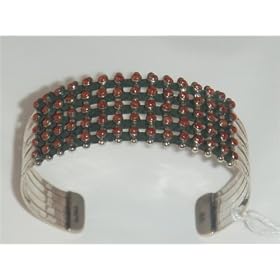 Zuni Coral and Sterling Bracelet - BR-0028 by