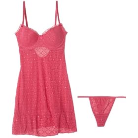 Rampage Women's Mesh N Silver Dots Babydoll N Thong