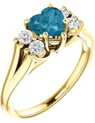 18K Yellow Gold 6.00x6.00mm Heart Cut London Blue Topaz and Diamond Ring -- LIFETIME WARRANTY