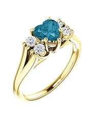 14K Yellow Gold 6.00x6.00mm Heart Cut London Blue Topaz and Diamond Ring -- LIFETIME WARRANTY