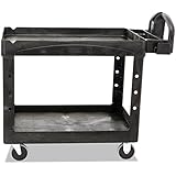 Rubbermaid Commercial Heavy-Duty 2 Shelf Utility Cart, Lipped Shelves, Medium, Black, 500 Pound Capacity (FG452088BLA)