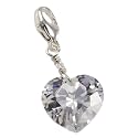 14mm CUBIC ZIRCONIA HEART Charm w/ Sterling Silver Lobster Clasp