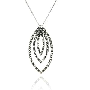 Sterling Silver Marcasite Triple Marquis Pendant, 18 by