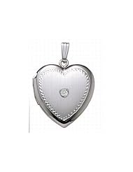 Sterling Silver Cremation and Hair Locket w/ Diamond Center 1 inch x 1 inch Sterling Silver