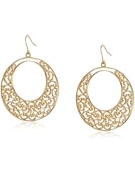 Gold Plated Filigree Open Circle Drop Earrings