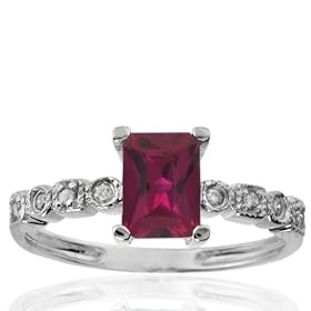 10k White Gold Created Ruby and Diamond Ring (.06 cttw, I-J Color, I1... by