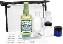 Travel Safe BedBug Spray Kiit, Clear Vinyl Bag, 4 Travel Size Toiletry Containers and 1 Travel Size Bed Bug and Insect Spray 6pieces