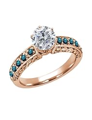 1.30 Ct Round H/I and Blue Diamond 925 Rose Gold Plated Silver Ring