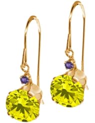 1.64 Ct Round Canary Diamond Purple Amethyst 14K Yellow Gold Earrings